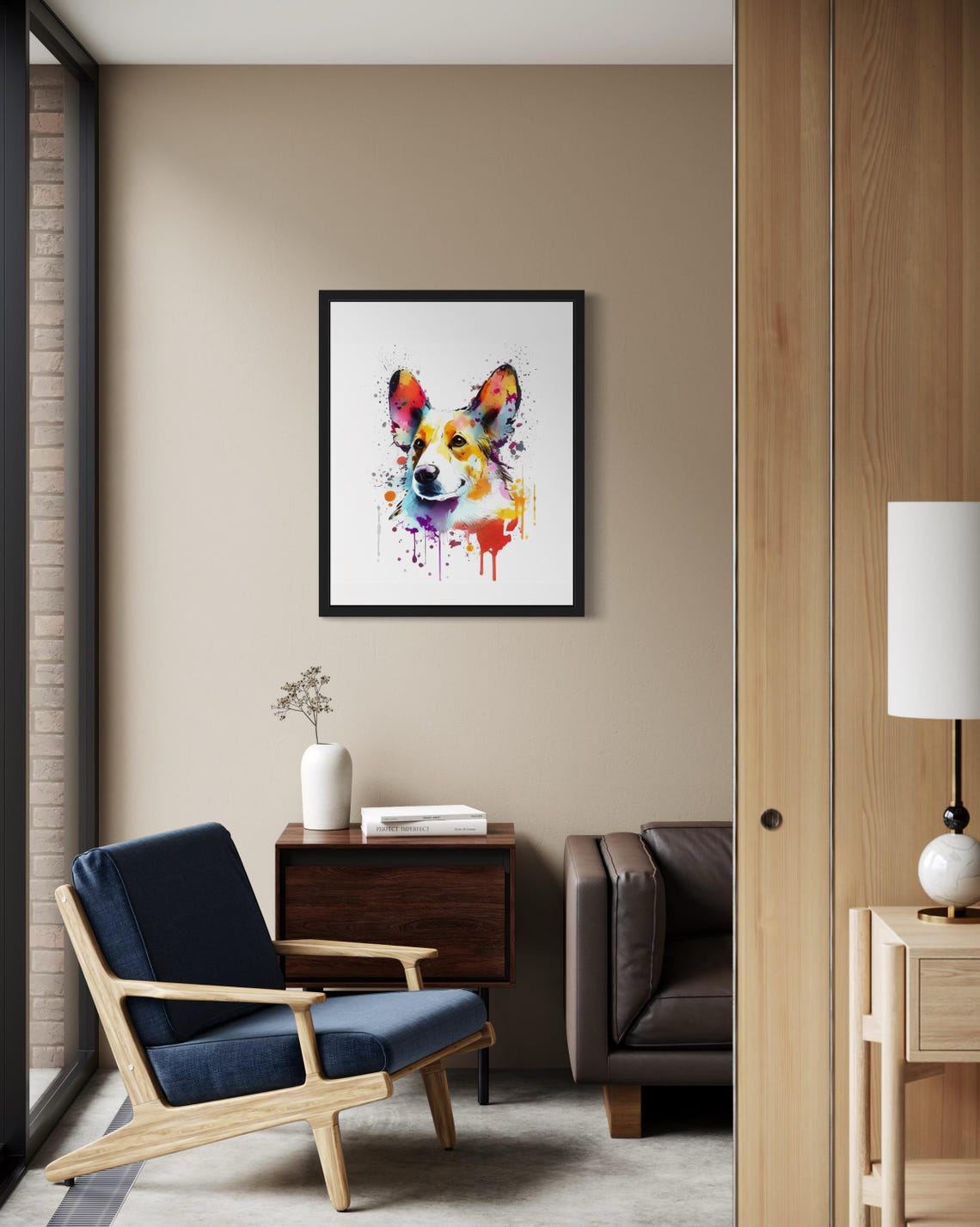 Cardigan Welsh Corgi Watercolor Splash Portrait Ink Art Poster - Image 2