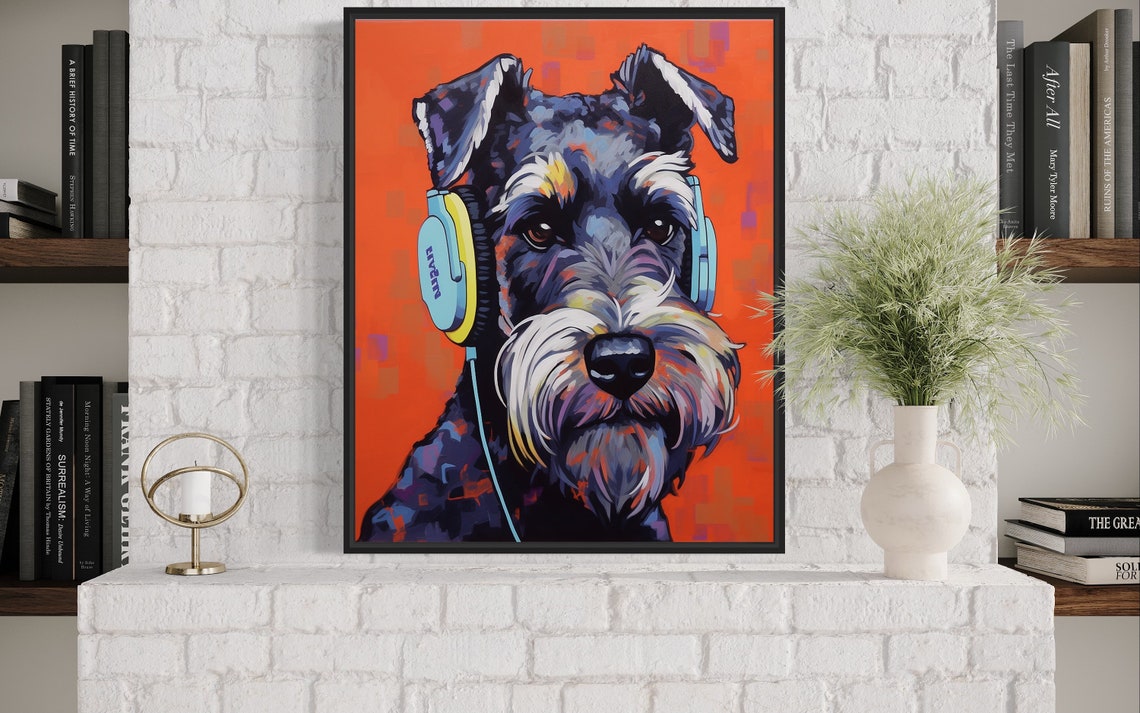 Schnauzer Wearing Headphones Colorful Pop Art Dog Portrait Poster - Image 4