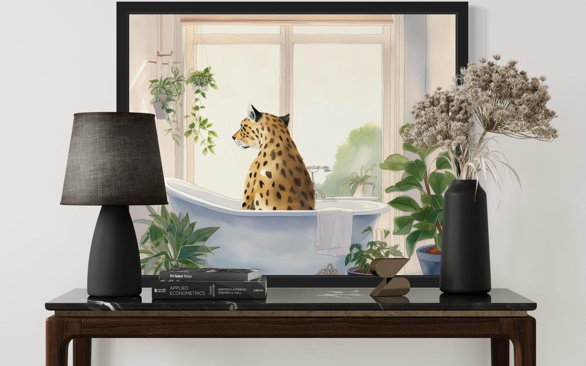 Leopard In Vintage Bathtub Sunlit Window Bathroom Art Poster - Image 3
