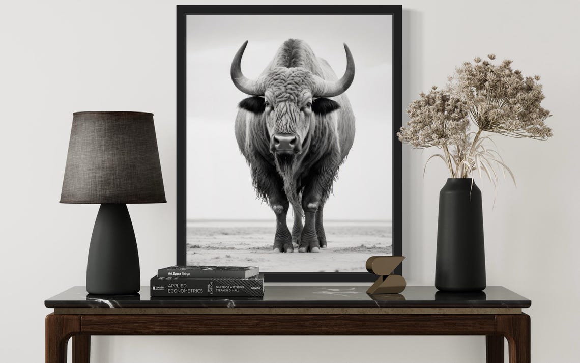 Buffalo Facing The Camera Black And White Wildlife Photo Poster - Image 2