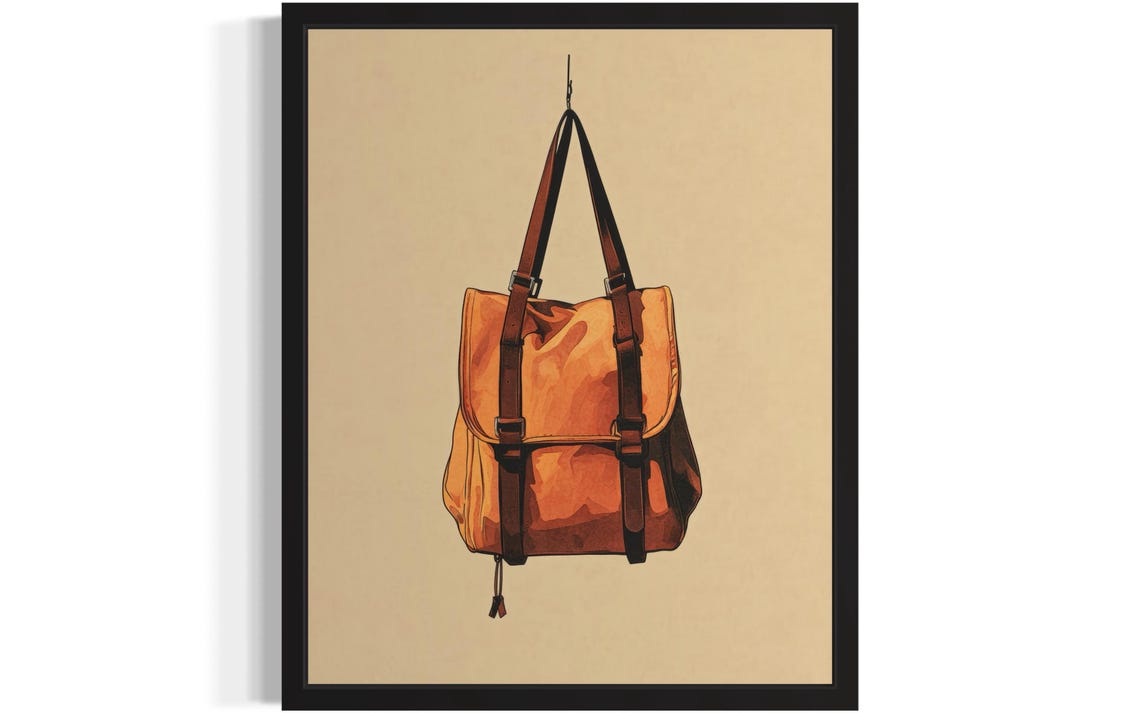 Vintage Orange Backpack Pop Art Minimalist Travel Room Wall Art