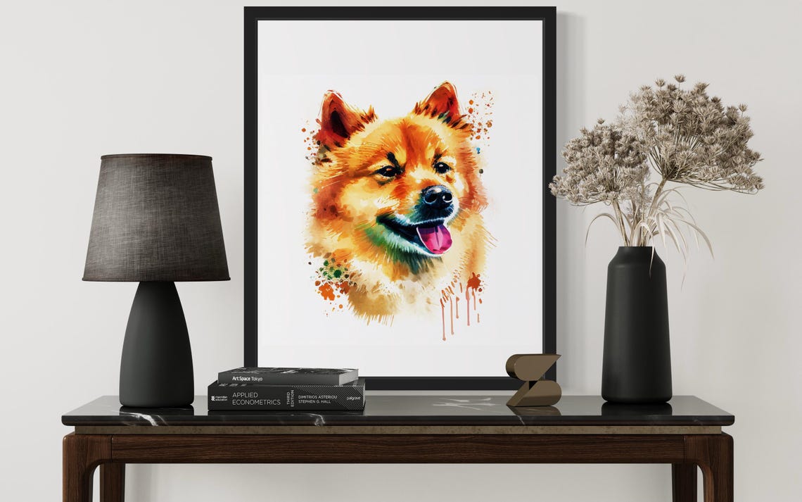 Finnish Spitz Watercolor Portrait Golden Splash Ink Art Poster - Image 3