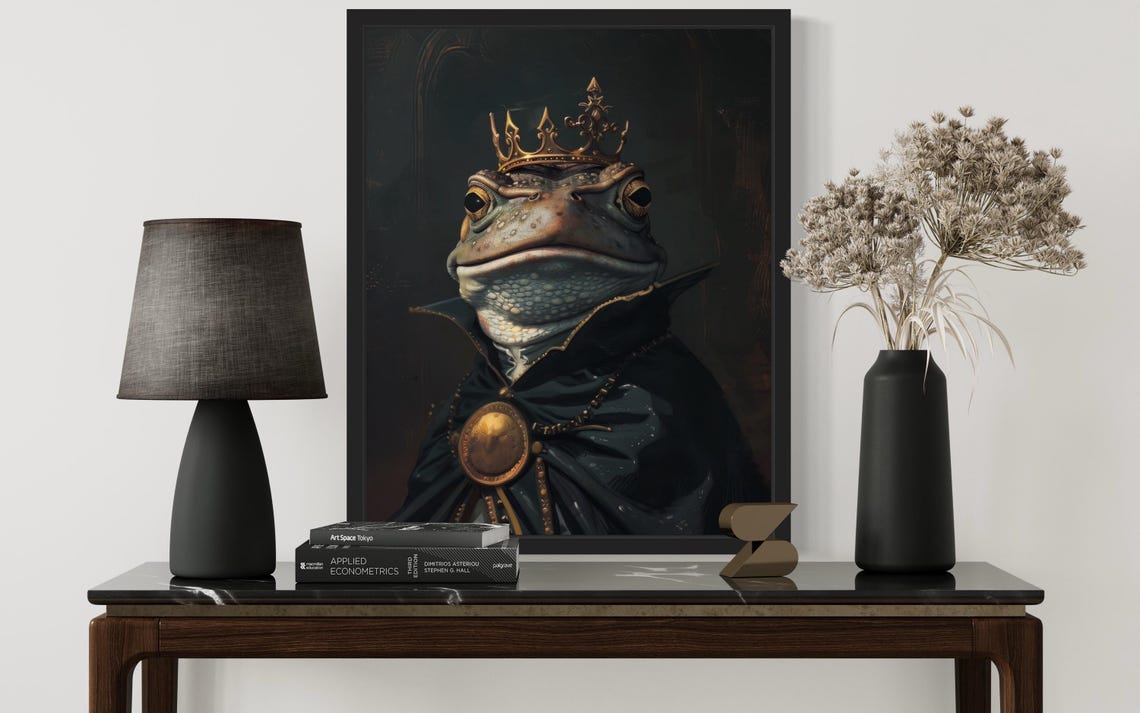 Crowned Frog King In Velvet Cloak Gothic Royal Portrait Poster - Image 3