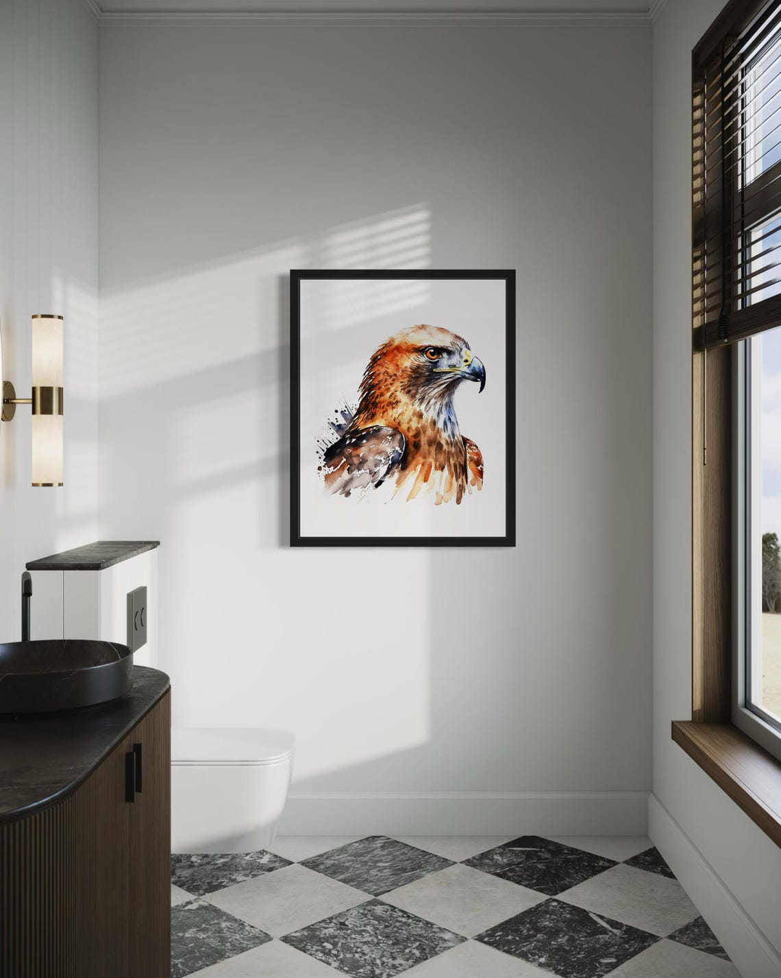 Hawk Head Portrait In Brown Watercolor Raptor Bird Art Poster - Image 3