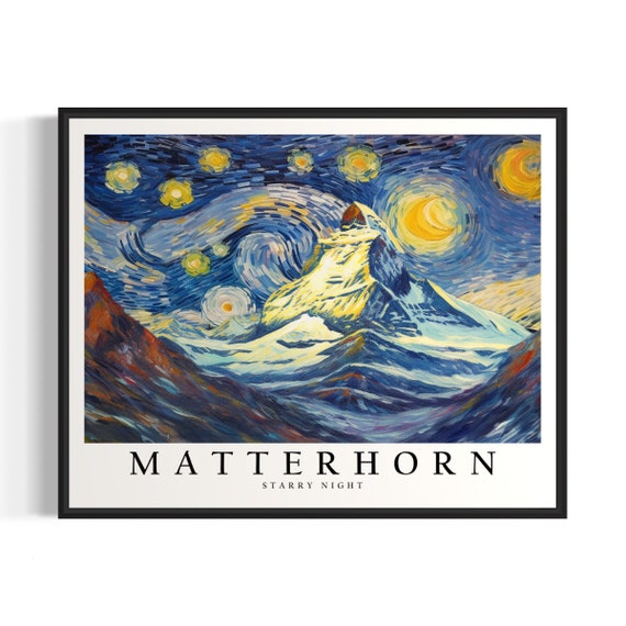 Matterhorn Starry Night Art Print Van Gogh Style Poster Wall Art Original Painting Decor
