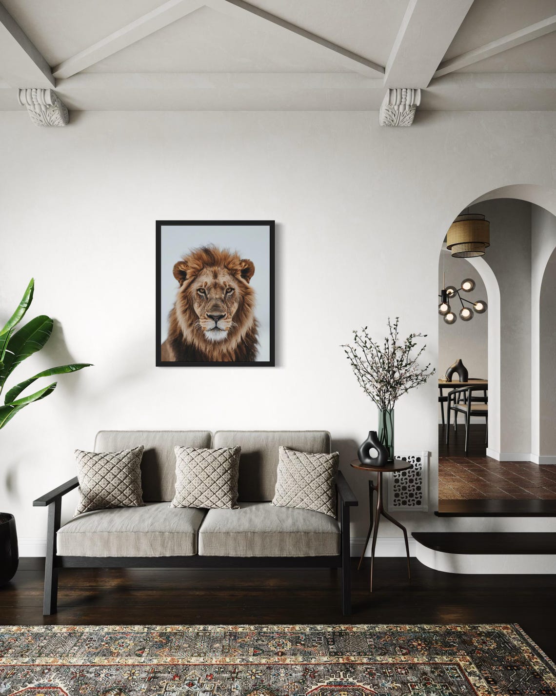 Regal Male Lion Frontal Portrait on Gray Background Photo Poster - Image 4