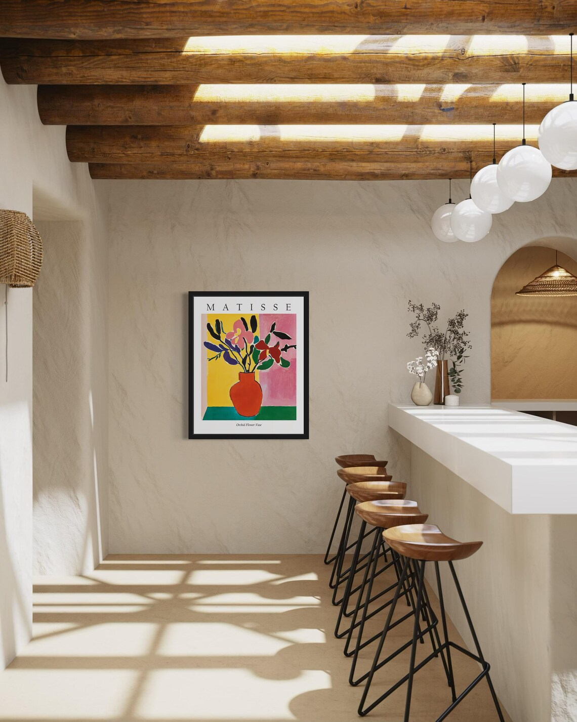 Orchid Flowers in Red Vase Against Yellow Pink Matisse Poster - Image 2