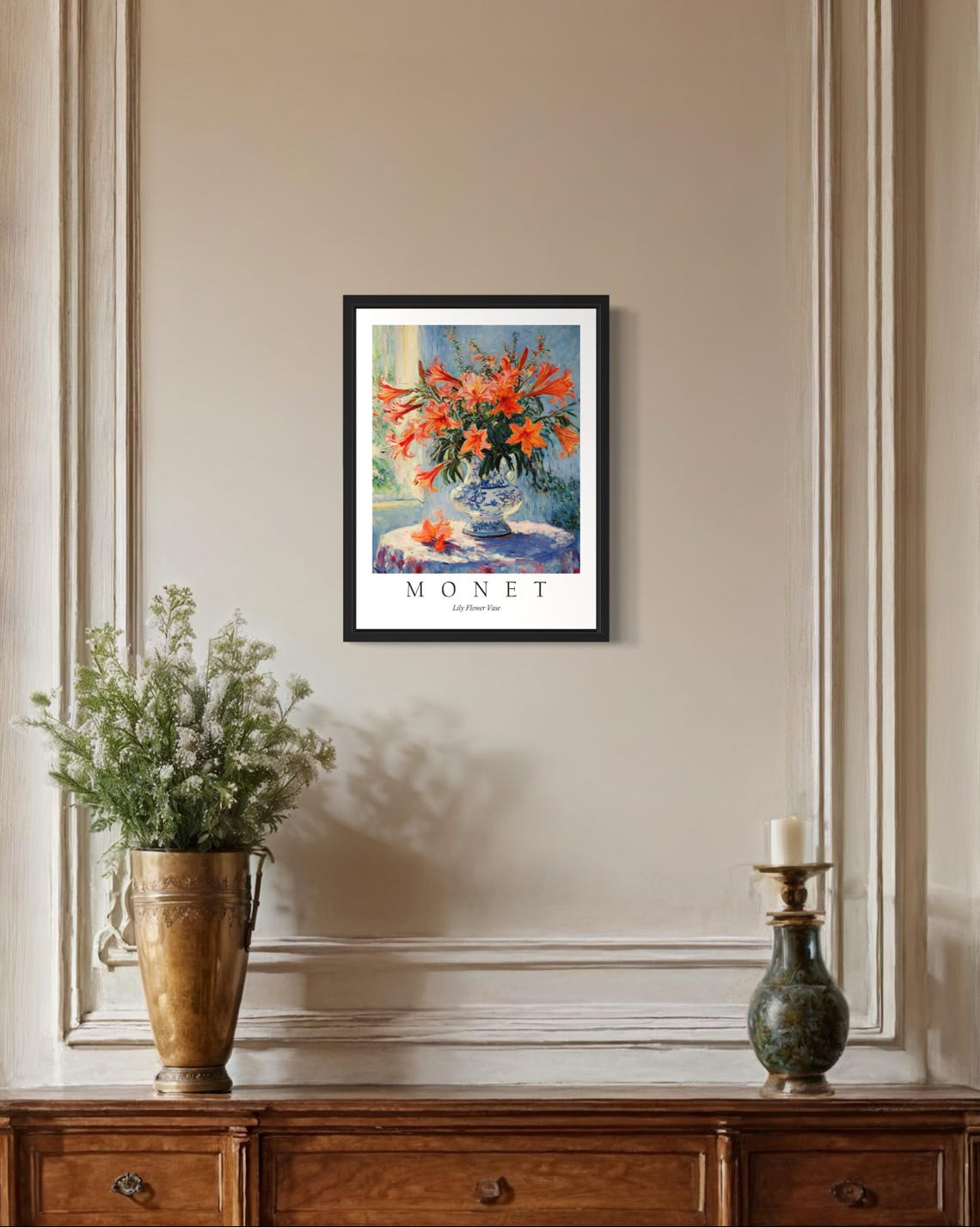Orange Lilies in a Porcelain Vase Monet Style Bright Flower Poster - Image 2