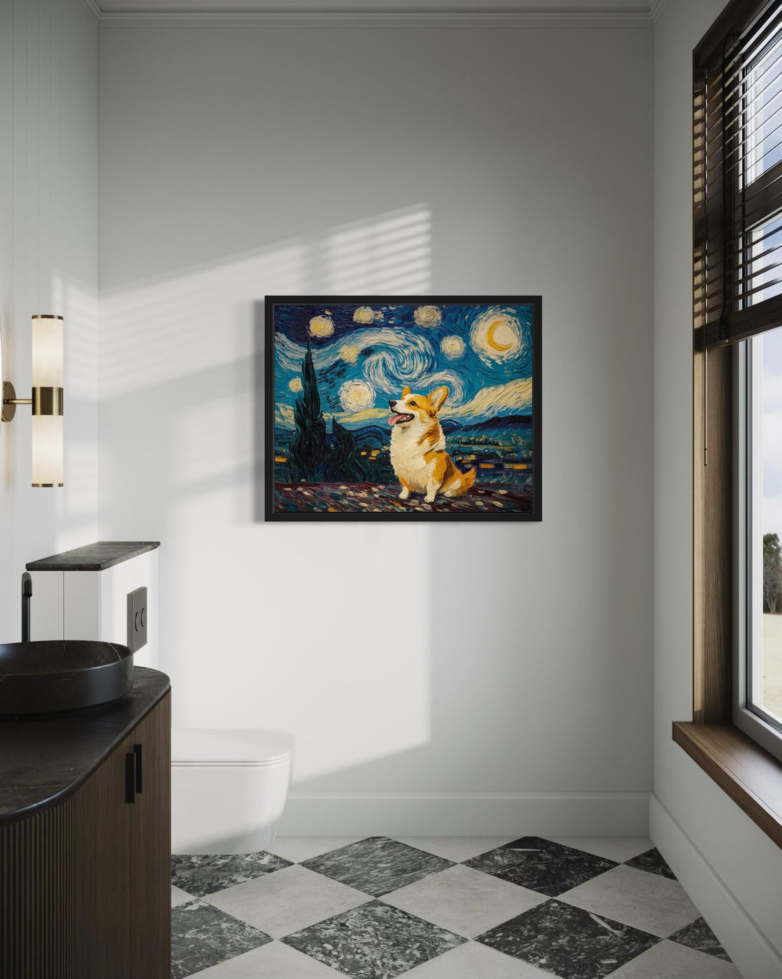 Corgi Starry Night Van Gogh Style Happy Dog Portrait Art Poster - Image 4