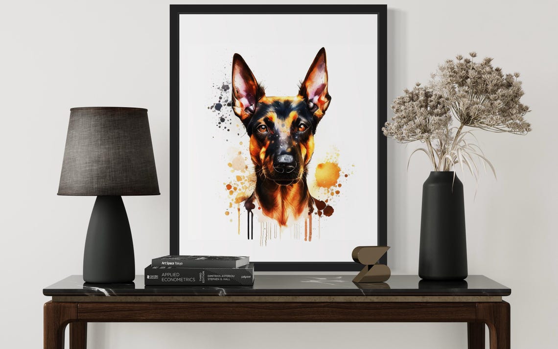 German Pinscher Black Tan Sleek Dog Watercolor Portrait Poster - Image 3