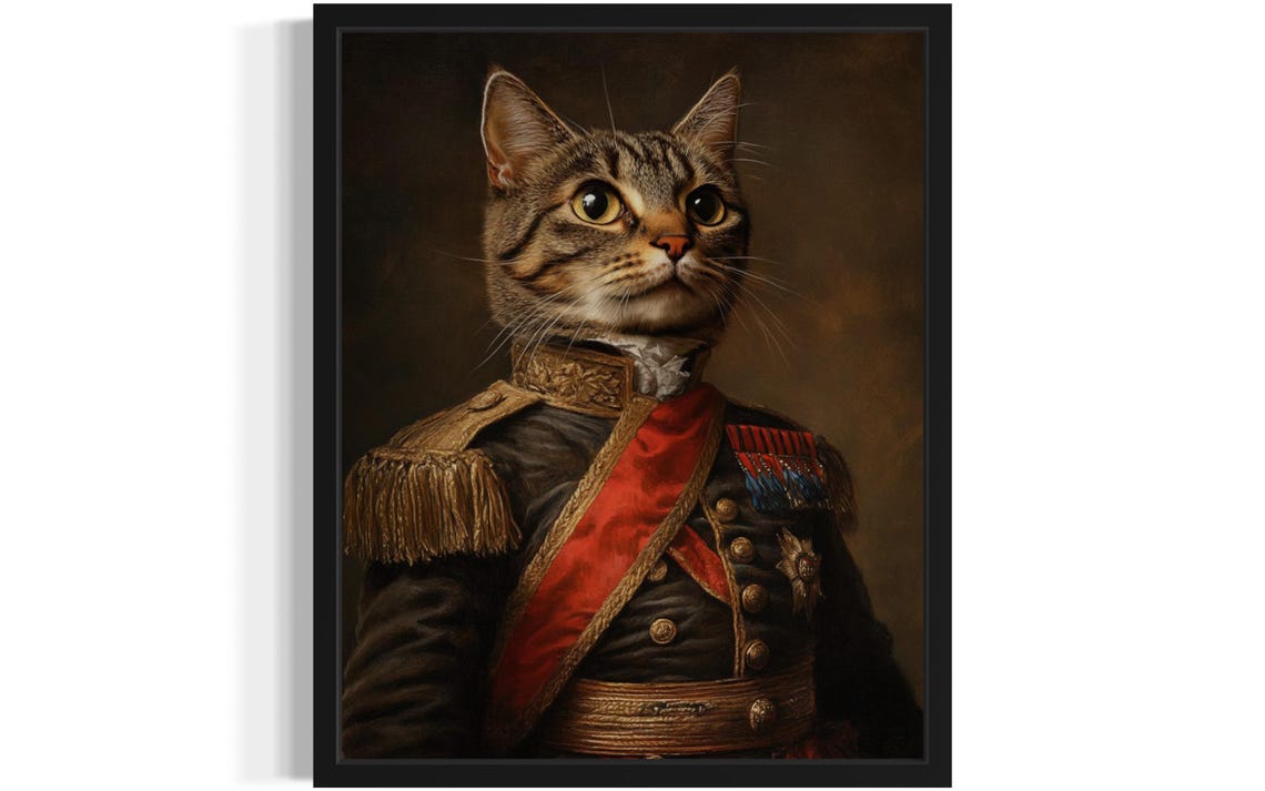 Proud Cat Military General Uniform Portrait Funny Pet Art Poster