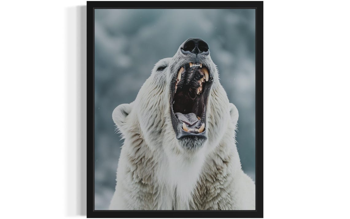 Polar Bear Yawning Wide with Open Mouth Wildlife Photo Poster