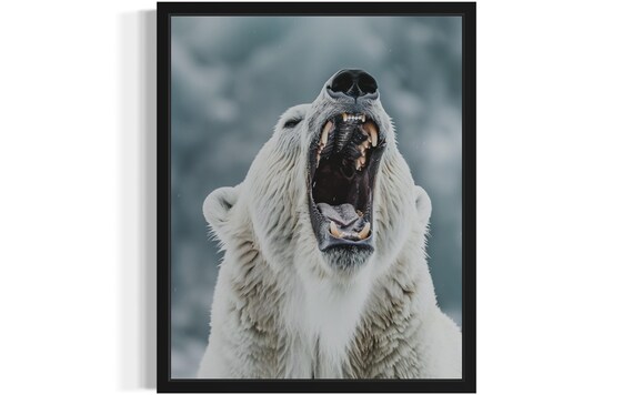 Polar Bear Yawning Wide with Open Mouth Wildlife Photo Poster