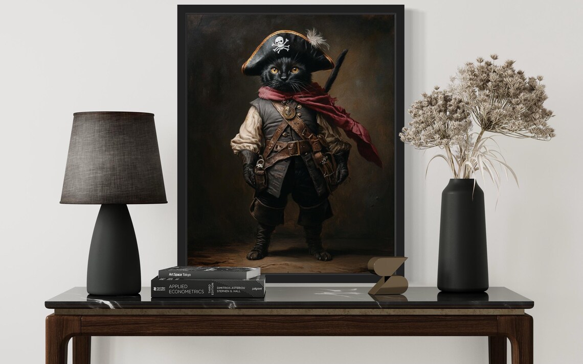 Black Cat Pirate Captain With Tricorn Hat And Sword Portrait Poster - Image 3