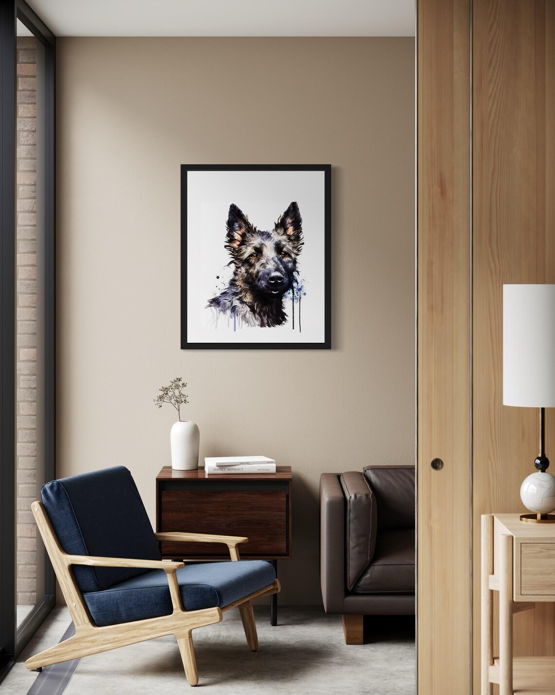 Belgian Laekenois Dog Moody Blue Watercolor Portrait Art Poster - Image 2