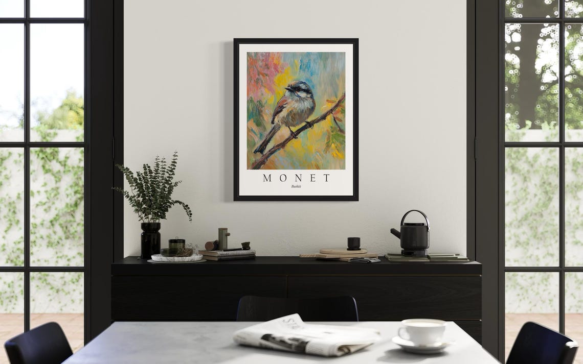 Bushtit Bird, Monet-Inspired Art Print - Image 2