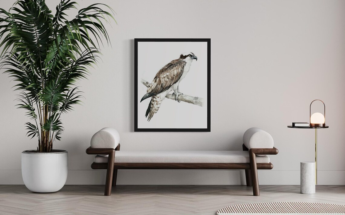 Osprey Perched on a Bare Branch Watercolor Bird of Prey Poster - Image 3