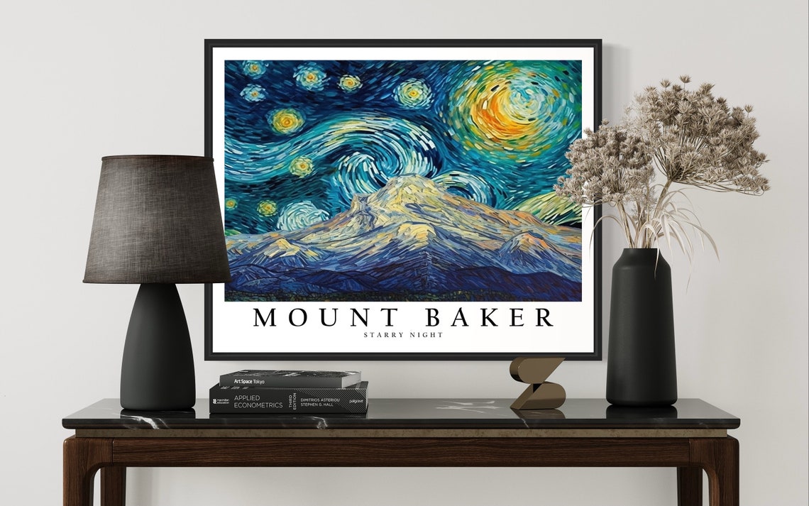 Mount Baker Starry Night Art Print Van Gogh Style Poster Wall Art Original Painting Decor - Image 3