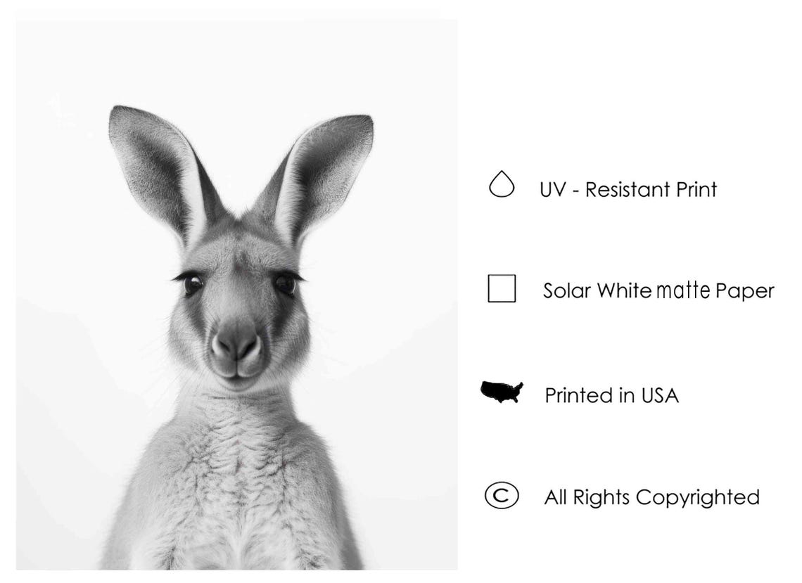 Friendly Kangaroo Face Front View in Black and White Portrait Poster - Image 2