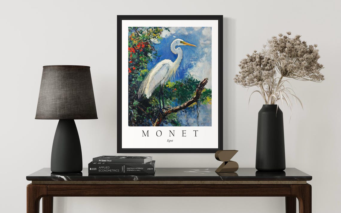 Egret Bird Monet-Inspired Art Print - Image 3