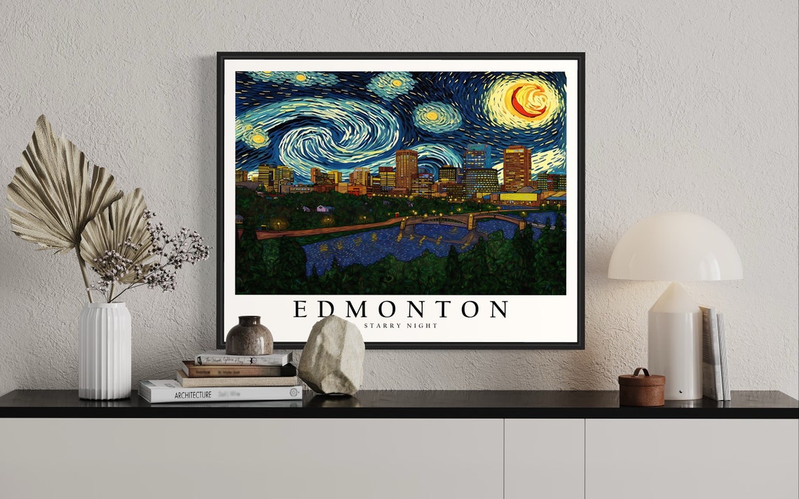 Edmonton River Valley Skyline Van Gogh Starry Night City Poster - Image 2