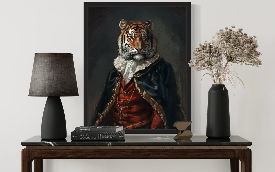 Tiger Vampire Aristocratic Gothic Portrait Oil Painting Poster - Image 2