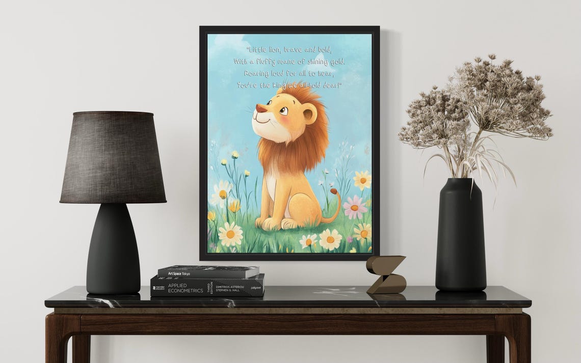 Brave Little Lion Cub with Its Royal King Poem Nursery Wall Poster - Image 2
