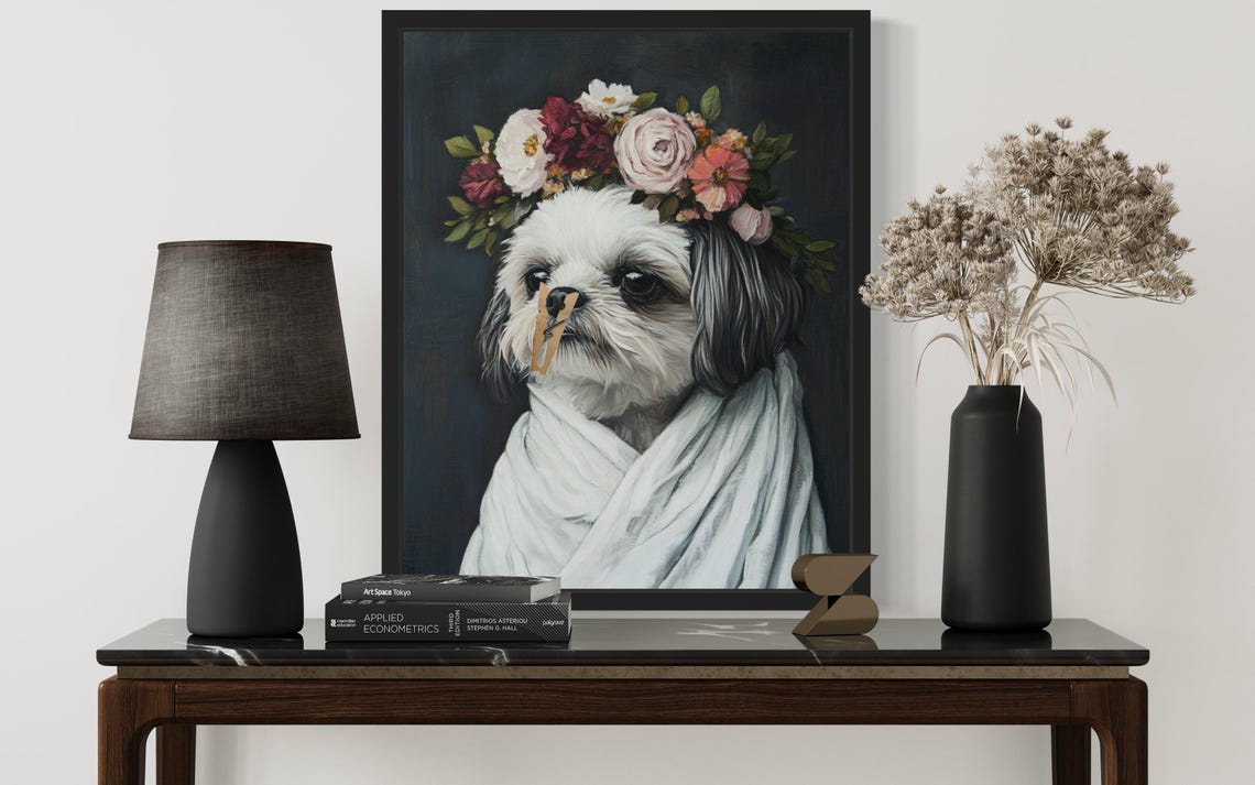 Shih Tzu Flower Crown Clothespin Funny Restroom Bathroom Poster - Image 3