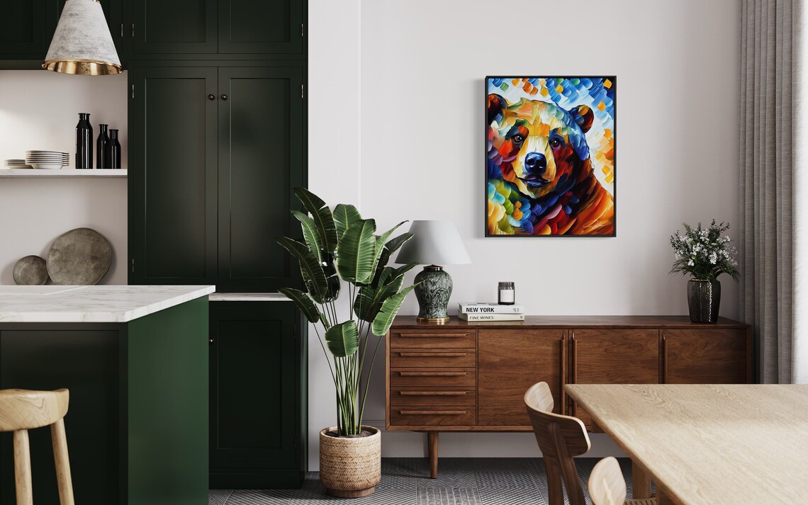 Colorful Bear Face Impasto Oil Painting Modern Pop Art Poster - Image 4