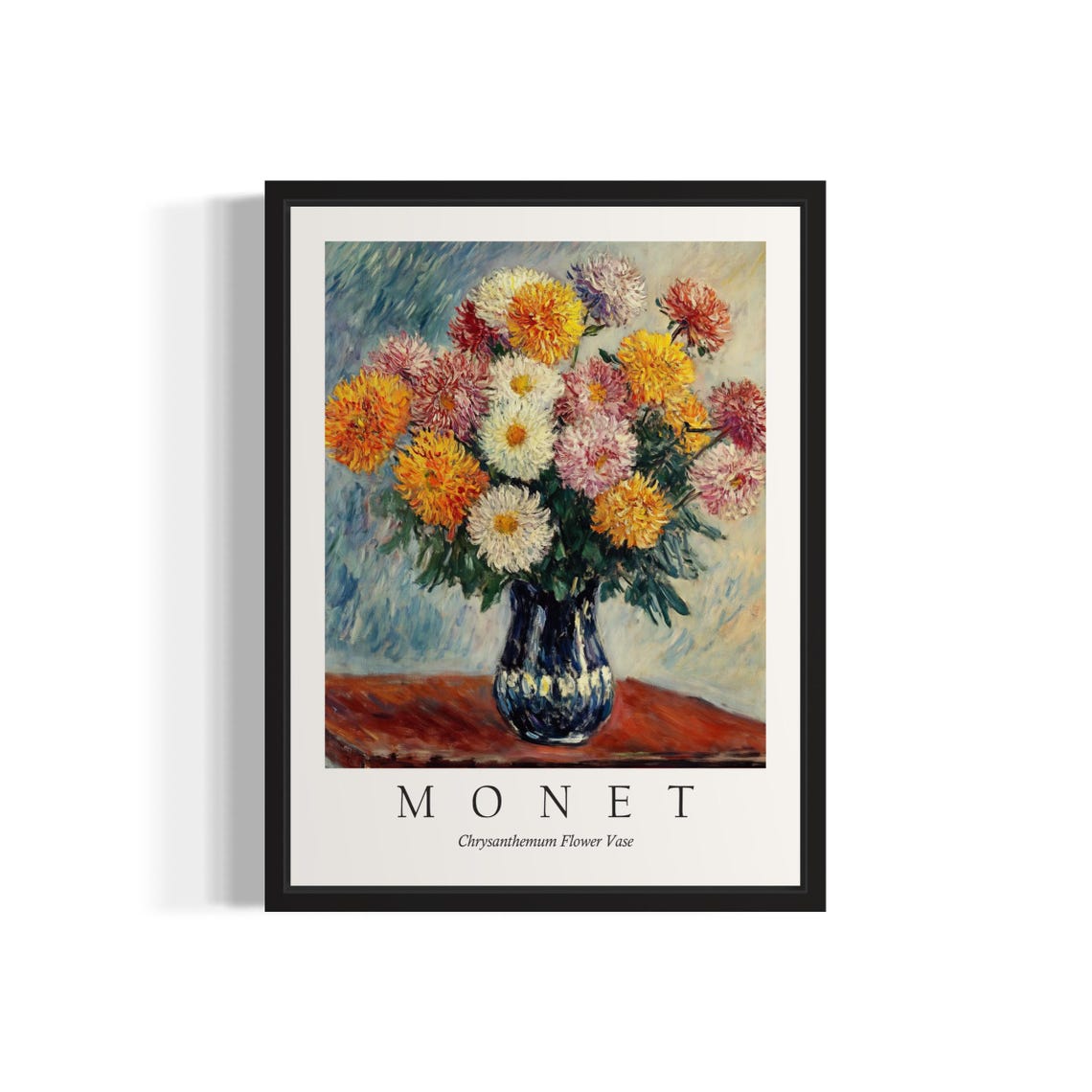 Monet Chrysanthemum Flower Vase Colorful Blooms Blue Vase Poster