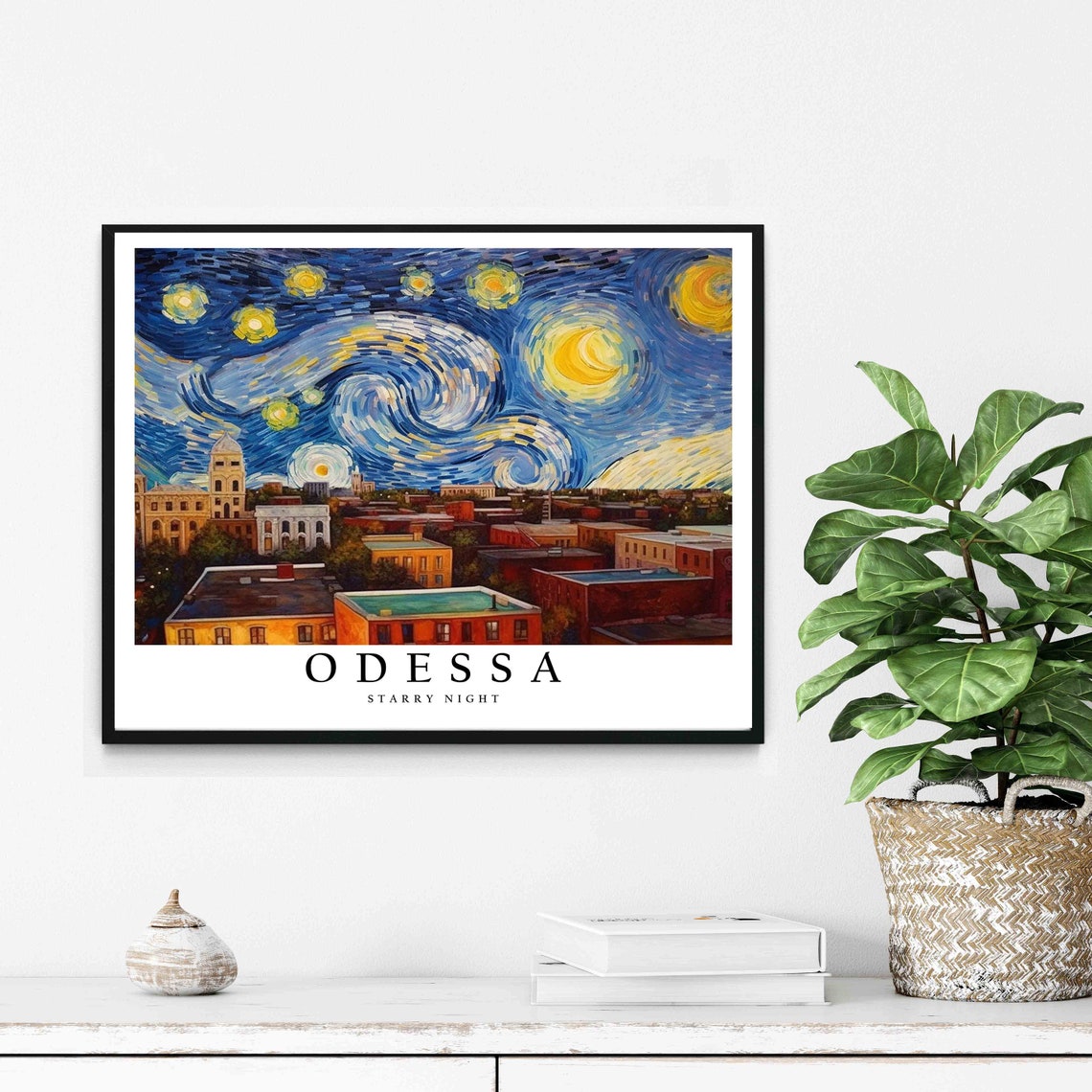 Odessa Starry Night Downtown Rooftops Warm City Night Glow Poster - Image 2