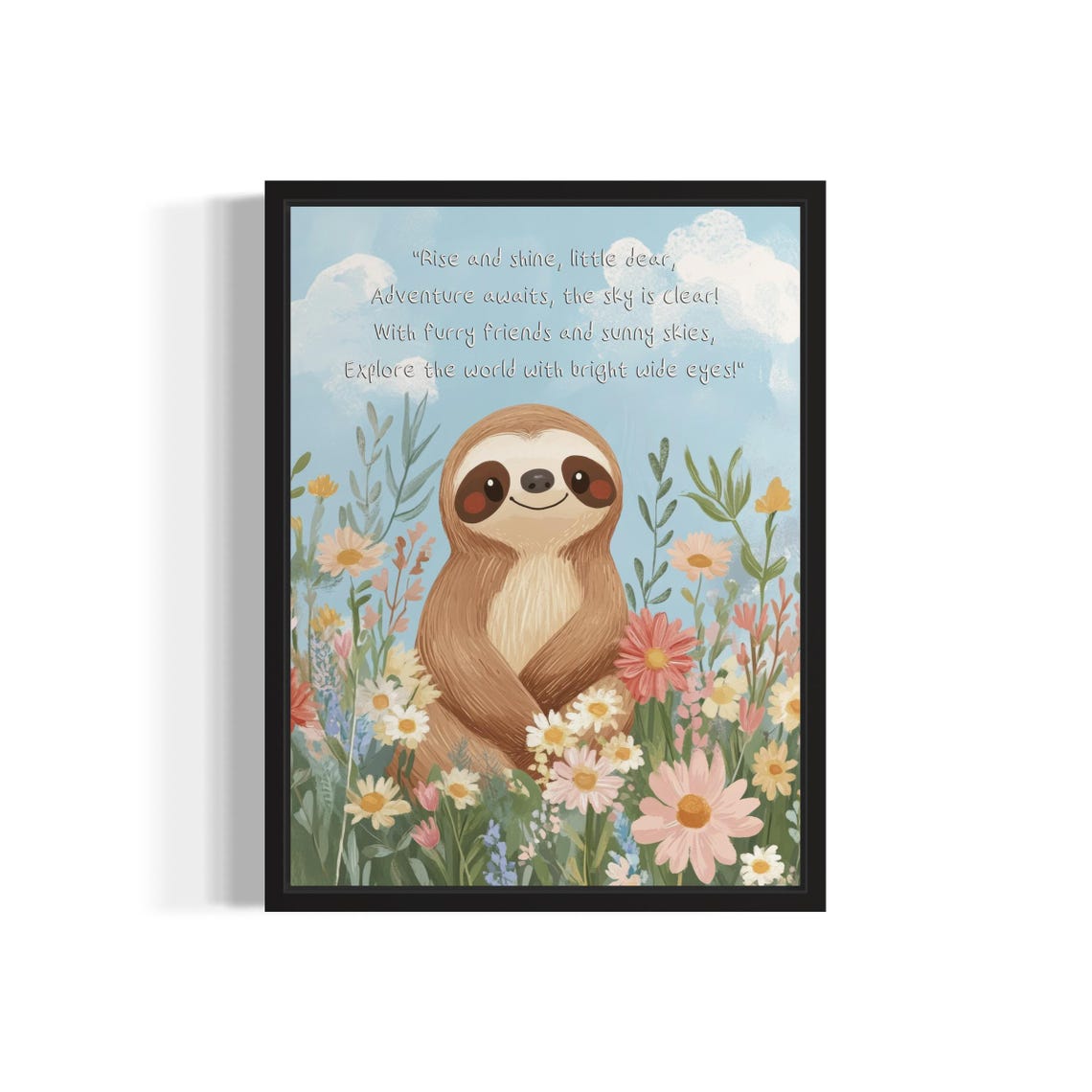 Adorable Smiling Sloth with Sweet Adventure Poem Nursery Wall Poster