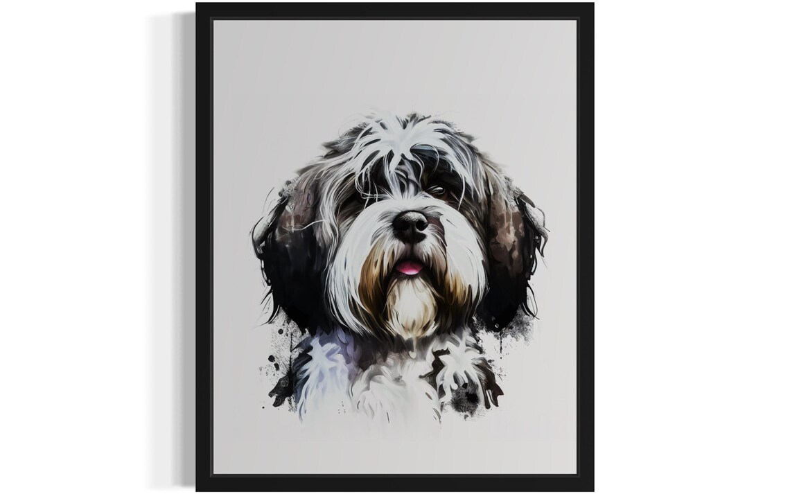 Tibetan Terrier Watercolor Portrait Fluffy Breed Pup Art Poster