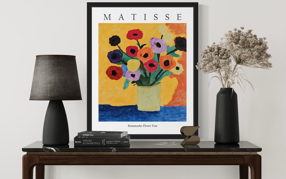 Ranunculus Bloom Vase Against Golden Yellow Matisse Style Poster - Image 3