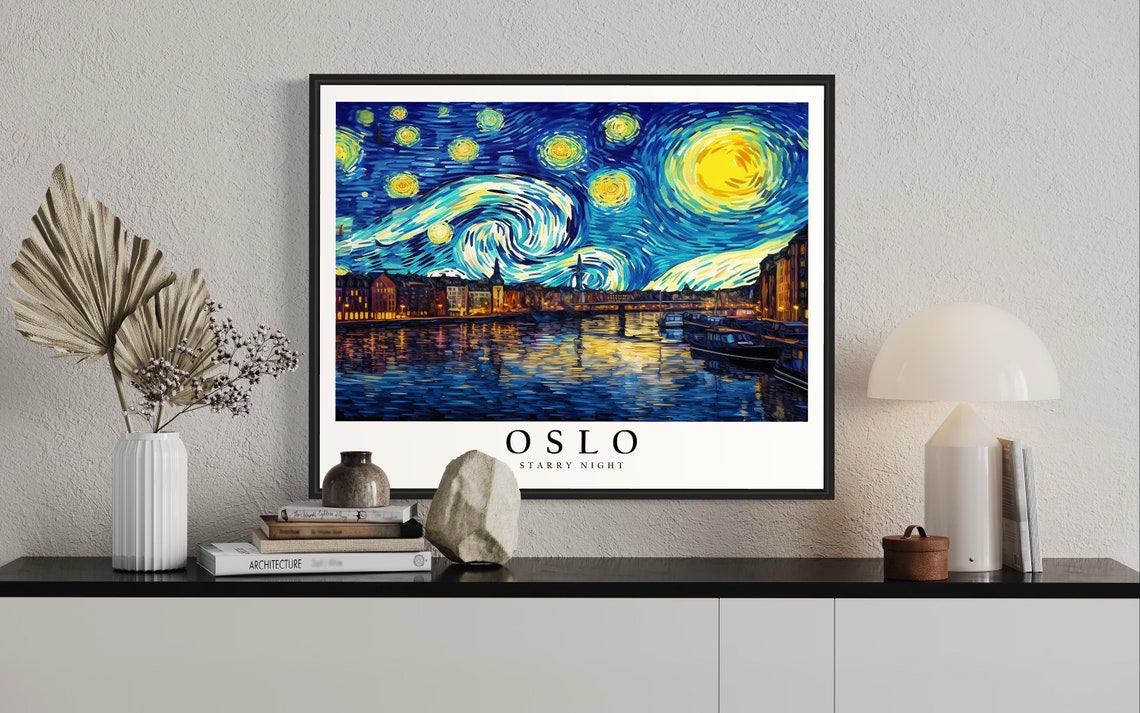 Oslo Starry Night Van Gogh Style Harbor Cityscape Art Poster - Image 2