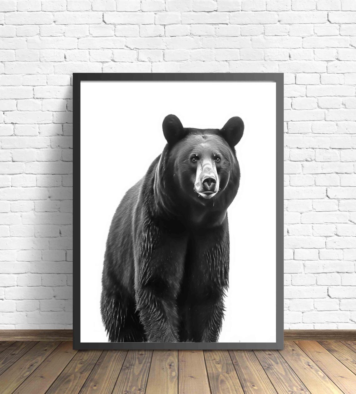 Majestic Black Bear Standing Portrait in Black and White Art Poster - Image 2