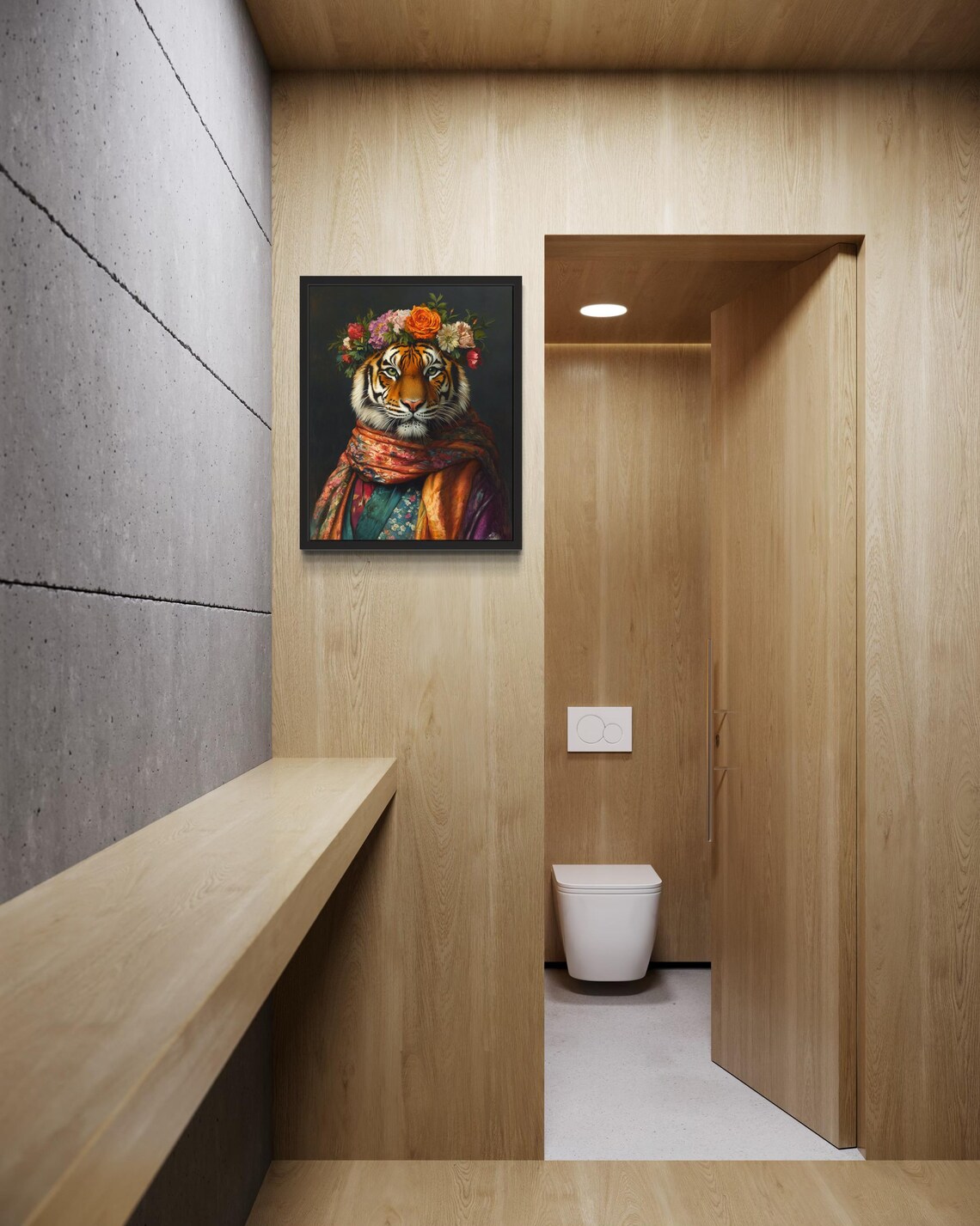 Siberian Tiger in Flower Crown and Embroidered Scarf Portrait Poster - Image 2