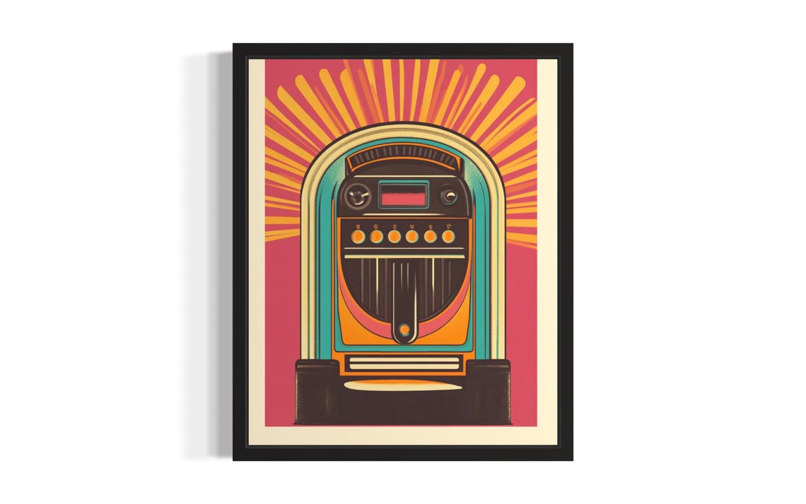 Retro Jukebox Pop Art 1950s Diner Music Room Vintage Wall Art