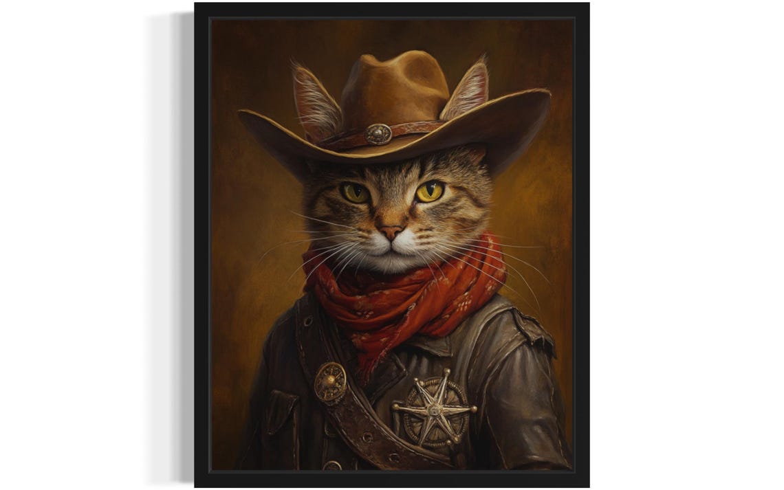 Tabby Cat Cowboy Sheriff With Hat Red Scarf And Star Badge Poster