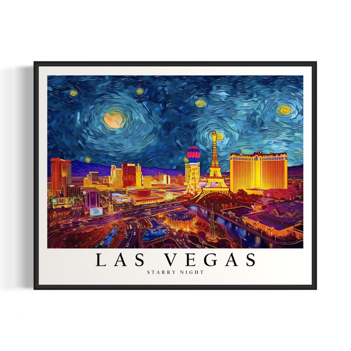 Las Vegas Starry Night Skyline Van Gogh City Lights Travel Poster