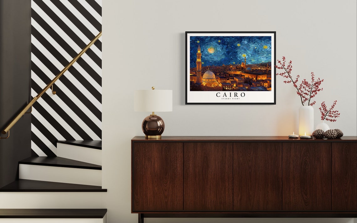 Cairo Egypt Starry Night Van Gogh Style Mosque Skyline Art Poster - Image 4