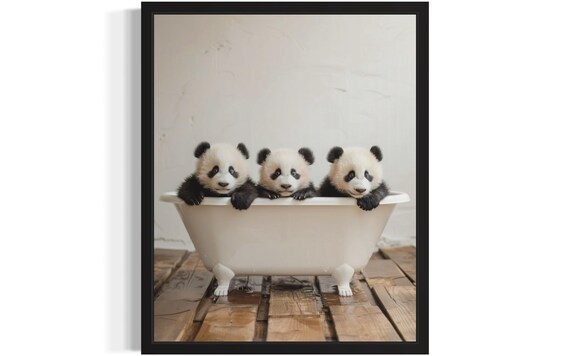 Three Baby Panda Cubs Peeking Over a White Bathtub Photo Poster