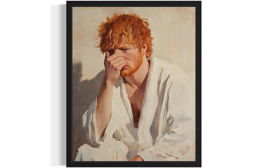 Male Hold Nose Bathroom Wall Art Print