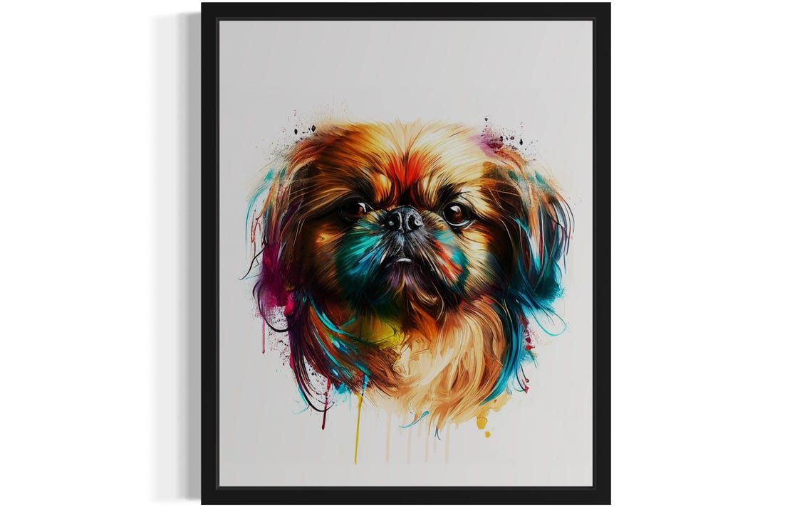 Pekingese Dog Flowing Coat Colorful Watercolor Portrait Poster