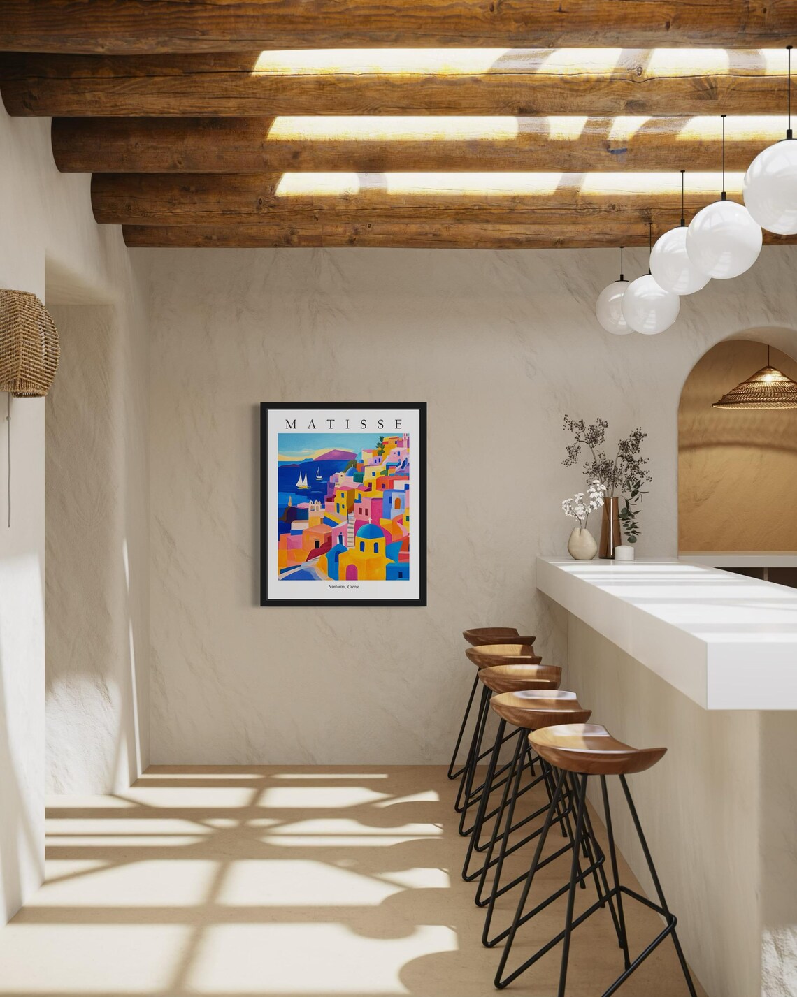 Santorini Greece Colorful Hillside Village Matisse Style Poster - Image 4