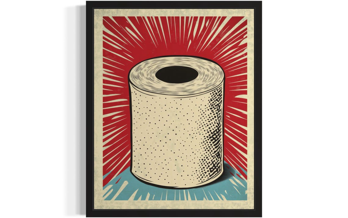 Toilet Paper Roll Retro Pop Poster Red Sunburst Bathroom Decor