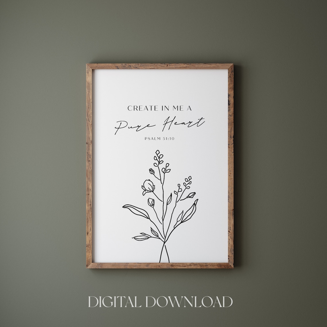 Create In Me a Pure Heart Psalm 51 Modern Botanical Line Art Print