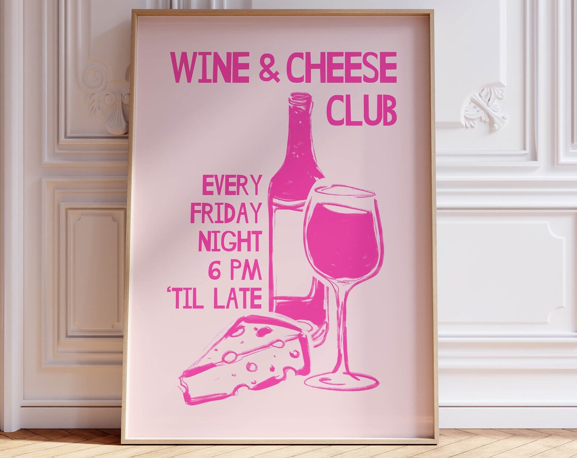 Pink Kitchen Art Poster, Trendy Apartment Decor