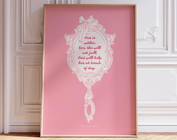 Psalm 46:5 God Is Within Her Pink Mirror Faith Bible Verse Poster