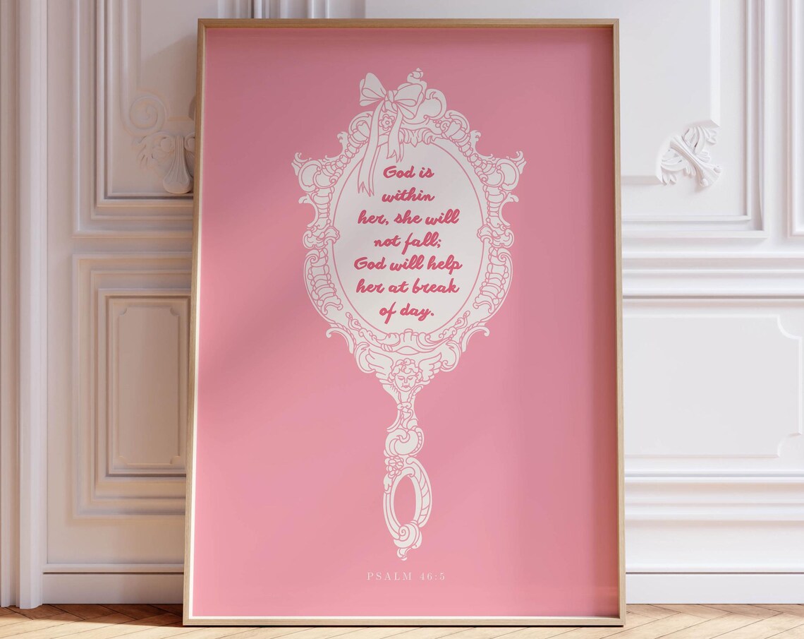 Psalm 46:5 God Is Within Her Pink Mirror Faith Bible Verse Poster